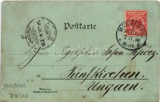 1898 (Vorläufer) Malbork, Marienburg; Westseite mit Nogarbrücke, Nordseite mit Denkmal, Südostecke H...