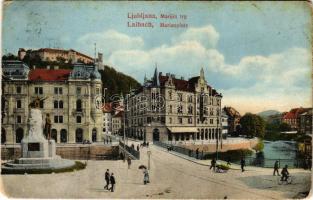 1915 Ljubljana, Laibach; Marijin trg / Marienplatz / square, bridge (worn corners)