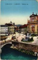 Ljubljana, Laibach; Marijin trg / Marienplatz / square, bridge, tram (worn corners)