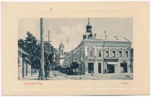 Szamosújvár, Gherla; Fő tér, Royal kávéház, Sahin Kristóf üzlete. W.L. Bp. 7036. 1910-13. 1295. / main square, cafe, shops