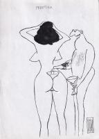 Rau Tibor (1934-2000): Praktika (erotikus karikatúra). Tus, ceruza, papír. Jelzett. 30x21 cm.
