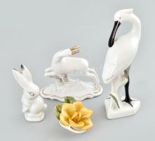4 darab román porcelán figura, közte daru, nyúl, szarvas, virág, szép állapotban, vegyes méretben, jelzésekkel