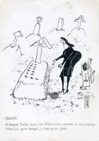 Rau Tibor (1934-2000): Drágaság (karikatúra). Tus, papír. Jelzett. Hátoldalán P. (Pesti) Vicc felirattal. 30x21 cm.