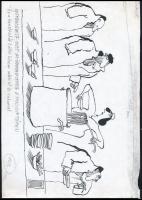 Rau Tibor (1934-2000): Ingyenleves a Moszkva téren (karikatúra). Tus, ceruza, papír. Jelzett. 21x29,5 cm.