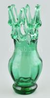 Midcentury zöld, muranoi üveg váza, jelzés nélkül, hibátlan, m: 20 cm
