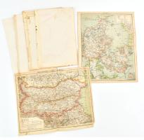 cca 1900 Európai térképek, 9 db melléklet a Pallas Nagy Lexikonából, vegyes állapotban, 29x23 cm körül