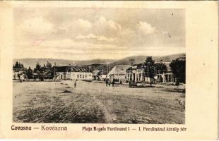 1930 Kovászna, Covasna; I. Ferdinánd király tér, Izsák József üzlete, Pátria nyomda és saját kiadása / Piata Regele Ferdinand I. / square, shops (EK)