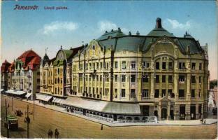 1916 Temesvár, Timisoara; Lloyd palota és kávéház, Reisz Alfréd üzlete, villamos / palace, cafe, shop, tram (Rb)