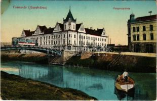 Temesvár, Timisoara; Józsefváros, Arany Horgony palota kávéház, Gombás István üzlete, villamos / Iosefin, palace cafe, tram, shop (EK)