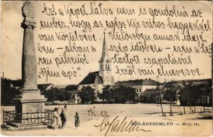 1907 Szilágysomlyó, Simleu Silvaniei; Bem tér, templom, Szentháromság szobor. Veress Károly kiadása / square, church, Trinity statue (Rb)