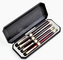 4 darabos toll készlet, aranyozott hegyű töltőtoll, 2 db golyós toll, 1db rottring, dobozban.