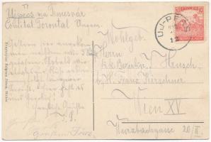 1918 Újpécs, Új-Pécs, Peciu Nou (Temes, Timis); Feszler szálloda, vendéglő kertje italozó férfiakkal...