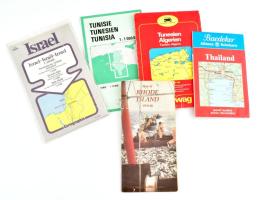 cca 1980-1990 5 db külföldi térkép: Rhode Island, Thailand, Israel, Tunisia-Algeria, Tunisia
