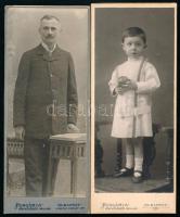 cca 1910 Férfi és gyermek portréja, keményhátú fotó a budapesti Hungária műteremből, 11,5×5 cm