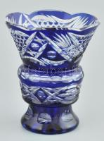 Kék ólomkristály váza, hibátlan, m: 16 cm