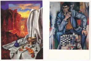 2 db modern sakk képeslap: Badacsonyi Sándor, Willi Neubert / 2 modern chess postcards