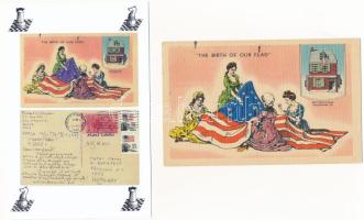 The Birth of our flag - 1 amerikai képeslap és magyar reprint sakk lapja