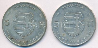 1947. 5Ft Ag "Kossuth" (2x) T:XF,VF patina, karc, ph
Adamo F8.1