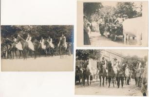 1924 Keszthely, Sárgulók gazdászok búcsúja - 3 db eredeti fotó képeslap