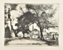 Varga Nándor Lajos (1895-1978): Széchenyi szobra (Budapest). Rézkarc, papír, jelzett, 21×27,5 cm