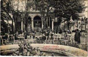 1909 Budapest I. Forgó Károly-féle Várkerti Kioszk, kerthelyiség vendégekkel és pincérekkel. Hollenzer és Okos felvétele után (fl)
