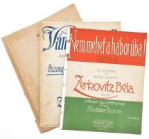 1914-1919 Zerkovitz Béla 3 dalának kottája: Nem mehet a háborúba!, Asszony, asszony, csókos asszony!, Százszorszép és más dalok (tiszteletpéldány zenészeknek). Bp., Rózsavölgyi és Társa. Vegyes állapotban, sérülésekkel.