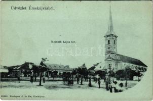 Érsekújvár, Nové Zámky; Kossuth Lajos tér, templom, gyógyszertár, Conlegner J. és fia üzlete és saját kiadása / square, church, pharmacy, publisher's shop (EK)