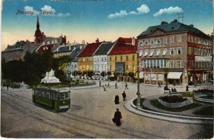 1917 Pozsony, Pressburg, Bratislava; Sétatér, villamos, Kern Endre üzlete / street view, tram, shops (EK)