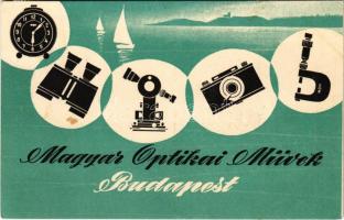 1957 Magyar Optikai Művek (MOM) reklámlapja. Franklin nyomda / Hungarian Optical Works advertisement card (fa)