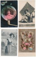 10 db RÉGI képeslap hölgyekről vegyes minőségben / 10 pre-1945 lady postcards in mixed quality