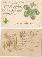 4 db RÉGI (1905 előtti) dombornyomott szecessziós litho újévi üdvözlőlap / 4 pre-1905 Art Nouveau Em...