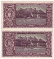 1945. 100P (2x) nem vízjeles papíron, "BÜNTETÉS" szónál "N" felett lemezhiba, so...