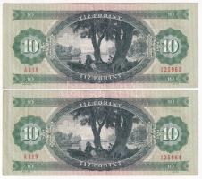 1975. 10Ft (2x) sorszámkövetők "A 119 125963 - A 119 125964" T:F szép papír 
Adamo F8