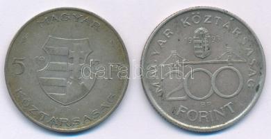 1947. 5Ft Ag "Kossuth" + 1993. 200Ft Ag "MNB" T:F,XF Adamo F8.1