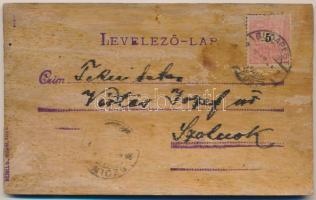 1898 (Vorläufer) Budapest XIV. Városligeti tó. Igazi fa keretes képeslap / wooden postcard