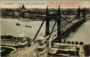 Budapest, Erzsébet híd (legnagyobb fesztávolság a világ összes hídjai között). Taussig A. 8707.