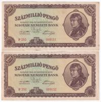 1946. 100.000.000P (2x) sorszámkövetők P 250 089151 - P 250 089152 T:XF,VF folt