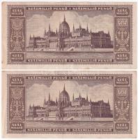 1946. 100.000.000P (2x) sorszámkövetők "P 250 089151 - P 250 089152" T:XF,VF folt