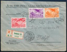 1936 Ajánlott levél 3 db Repülő bélyeggel Hollandiába / Registered cover