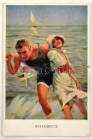 Fürdőzők és strandok - 25 db régi képeslap kis albumban / Bathing people, spas, beaches - 25 pre-194...