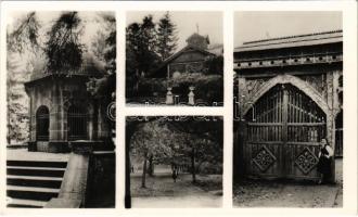 1942 Kézdivásárhely, Targu Secuiesc; mozaiklap, erdélyi folklór, székelykapu / multi-view postcard, Transylvanian folklore, wood carved gate