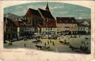 1900 Brassó, Kronstadt, Brasov; Marktplatz / Piactér, üzletek. Hiemesch kiadása / market square, shops (EM)