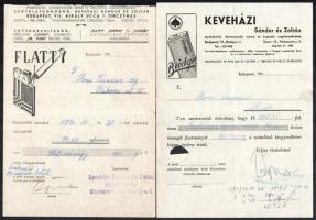cca 1948 Bp., Keveházi pipakészítő és gyújtószerszám, dohányzócikkek stb. számlái, 4 db