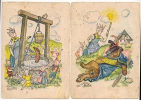 A farkas és a hét kis gida - 5 db régi Indanthren reklám képeslap, Koser Michaels szignóval, vegyes ...