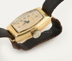 Stowa 14k arany női karóra, jelzett, használt bőr szíjjal, működik, 18x20 mm