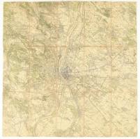 cca 1910 Budapest és környéke térképe, 1:75,000,vászonra kasírozva, 51x51 cm