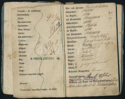 1854-1864 Vándorkönyv, számos bejegyzéssel, közte magyar és német városokból származókkal (Pest, Sze...