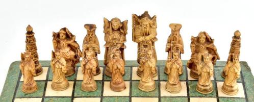 Sakk készlet, műkő, teljes, sérülésekkel, tábla: 38x38 cm