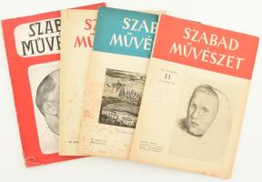 1949-1952 Szabad Művészet 4 száma, kopott borítókkal, két szám borítója foltos