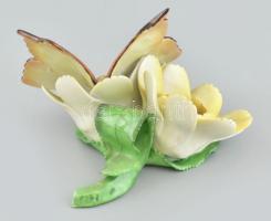 Herendi porcelán pillangó levélen, kézzel festett, jelzett, hibátlan, m: 7 cm